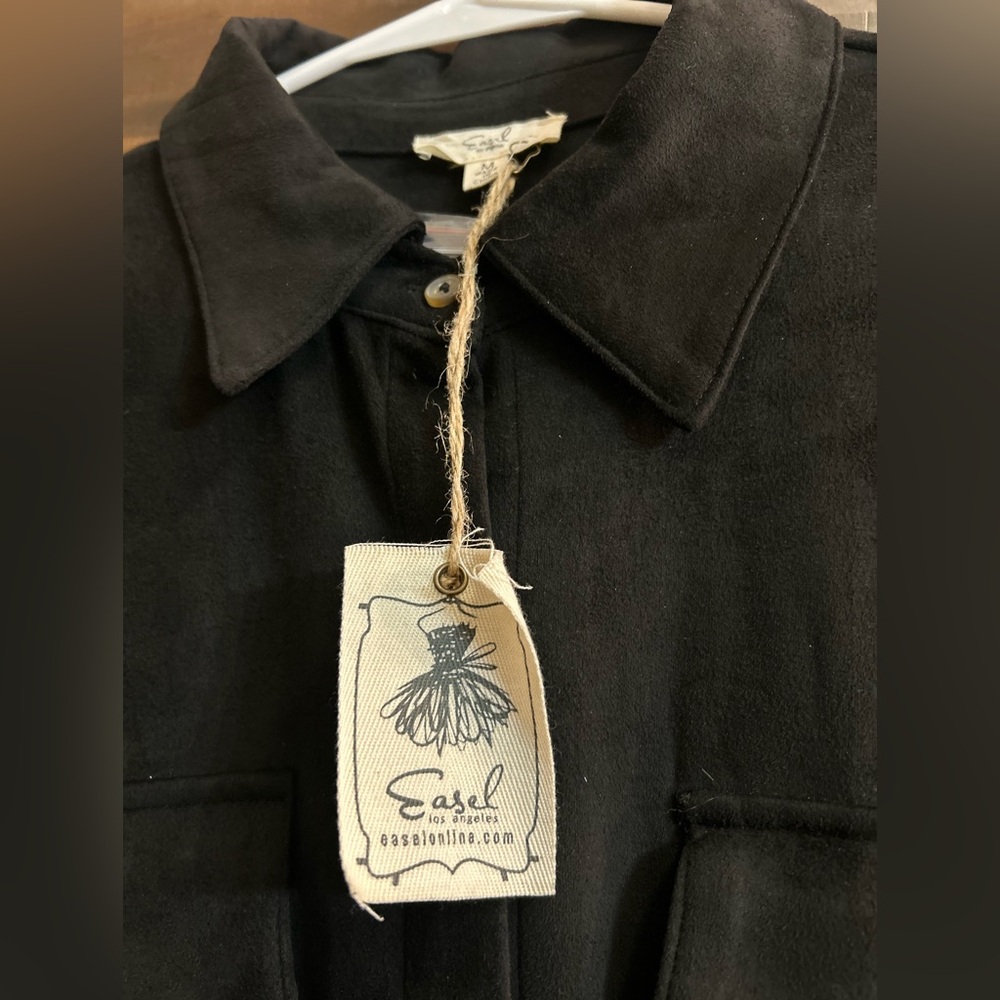 Easel of Los Angeles Black Collared Shirt Dress - Suede-like fabric - Picture 3 of 8